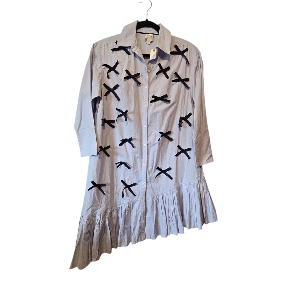 Anthropologie Maeve 3D Bows Asymmetrical Dress Womens XXS Blue‎ Oversized Button